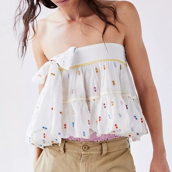 Free People Tie A Bow Top- Strapless Cropped Top- Small - Picture 5 of 12